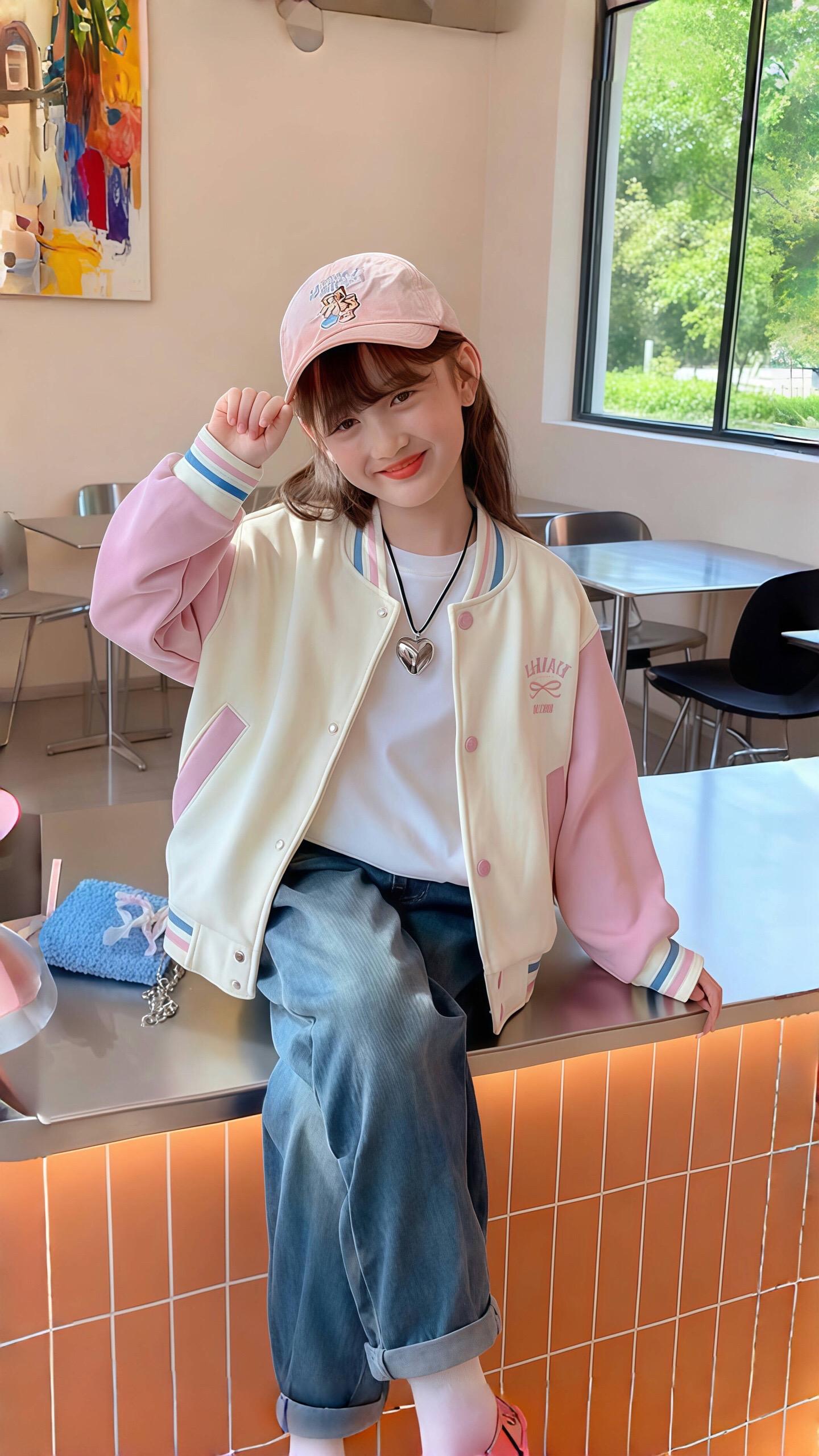 女宝这件棒球服成了全场焦点。谁懂啊!给女儿买的棒球服,在网红店里被店员夸“小潮人”!米白拼粉的配色很高级,后背刺绣充满少女感,搭配牛仔裤和棒球帽,休闲又时尚~女儿穿上后在镜头前超有范儿,春天想让女儿穿得好看又自信的宝妈,这款闭眼入!#宝妈种草 #宝宝穿搭#女童穿搭 #女童秋冬穿搭 #儿童外套