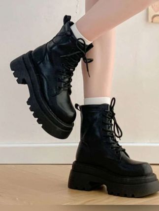 啄木鸟增高厚底马丁靴女2025新款复古英伦甜酷风黑色松糕短筒靴子#马丁靴 靴子#厚底鞋