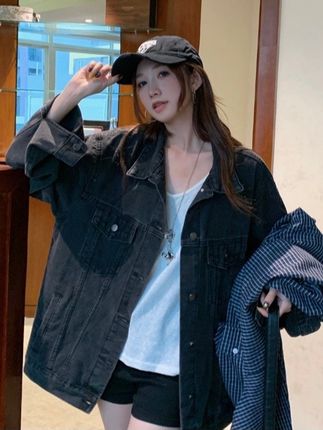 水洗牛仔外套女高街潮牌宽松情侣春秋休闲宽松百搭上衣女款8659#今日穿搭 #只做高品质 #懒人必备 #气场全开 #欧韩穿搭