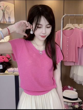 2025新款夏季设计感小众百搭减龄上衣女后背镂空薄款冰丝针织衫女