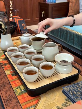 汝窑行云功夫茶具套装 #汝窑 #功夫茶具 #可悬停盖碗 #茶生活 #器物之美