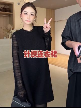 #秋冬长期主义衣橱如何打造 LIUJIUJIU韩版时尚圆领裁剪风设计感秋季绵羊毛针织连衣裙#黑色连衣裙 #黑色系穿搭 #时髦穿搭