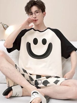 #男士卡通短袖睡衣#学生青少年纯棉大码夏天家居服套装#柔软亲肤#睡衣