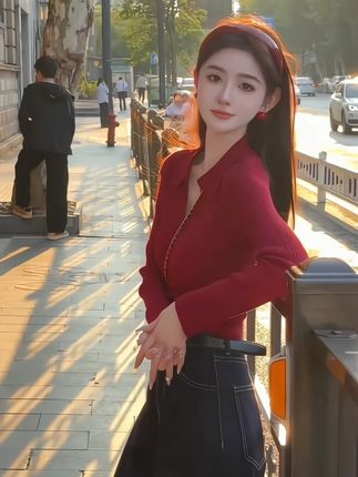 安哥拉红V领针织衫女2025春季漂亮小衫不规则抽绳打底衫上衣G1-83#套装显瘦穿搭 #高级穿搭 #复古穿搭 #不规则上衣 #春秋打底衫