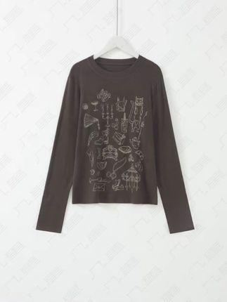几里与麻【叠叠乐】童趣涂鸦印花长袖T恤 衣长55 胸围87 2052743#显高显瘦 #减龄气质 #气质百搭 #时髦穿搭 #穿出高级感