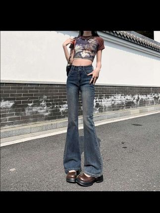 ……2025早秋水泥灰弹力微喇叭修身牛仔裤女高腰宽松显瘦小个子梨型#穿搭 #显高显瘦显腿长 #牛仔裤 #好物推荐 #抖音二创激励计划