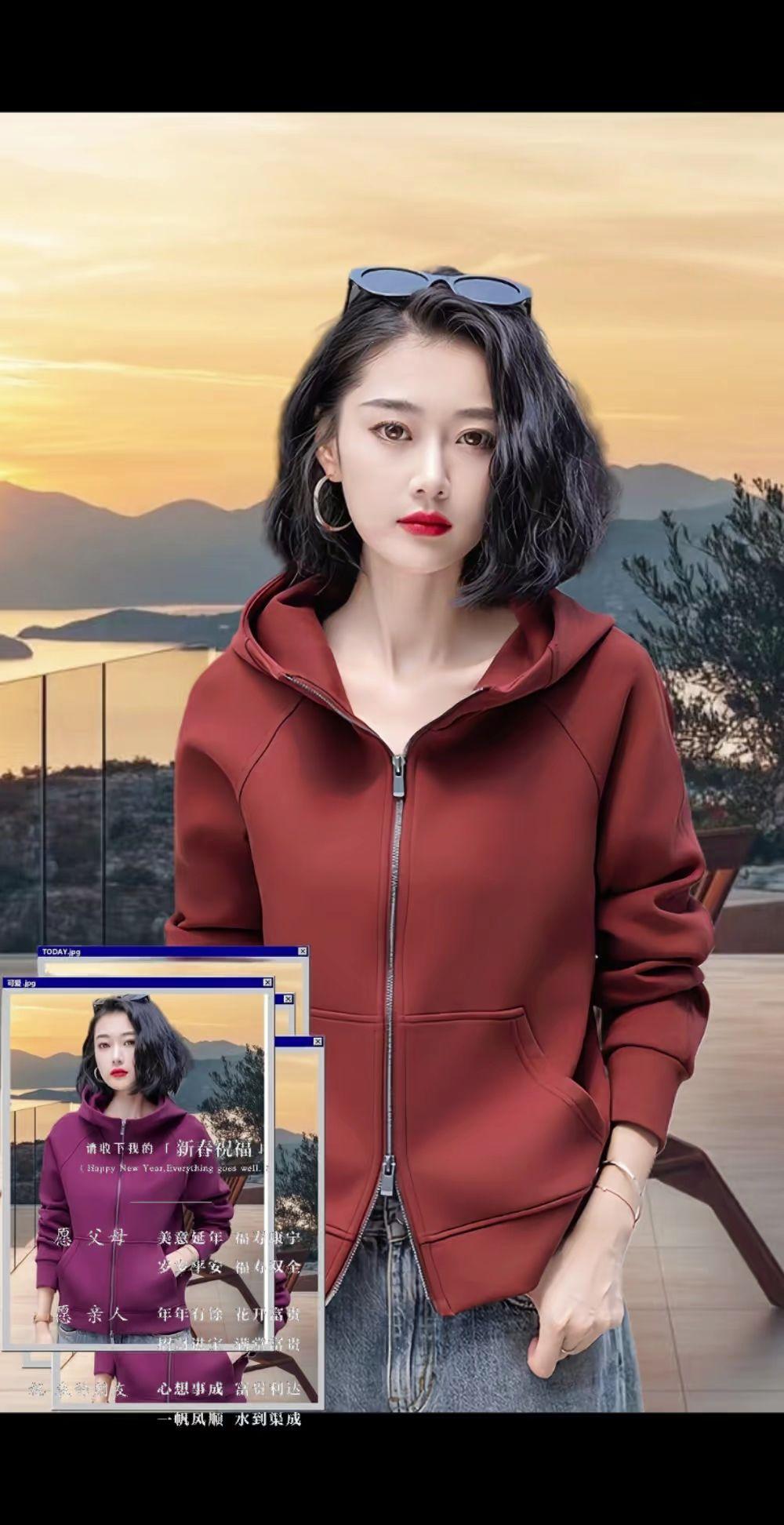 视频同款。安可拉红卫衣女秋冬新款短外套双头拉链衫大码百搭空气棉连帽运动#减龄气质 #气质范 #出游穿搭 #高级穿搭 #女性时尚 @抖加🔥上热门🔥dou+🔥热点宝