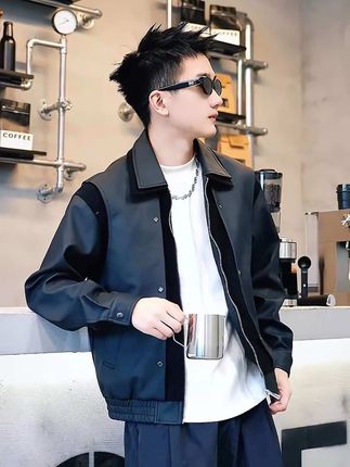 #夹克外套 #男士皮衣#品质男装 潮男痞帅穿搭这款真的太帅了,个性翻领PU皮夹克外套!