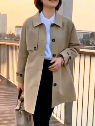春装新款欧货时尚爆款小香风小个子中长款卡其色风衣外套 #外套穿搭 #春秋穿搭 #气质风衣穿搭 #风衣 #外套