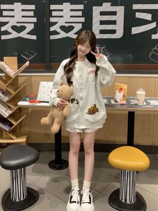 学院风毛巾绣纯棉华棉复合薄款ins少女长袖卫衣韩版卡通宽松#休闲舒适#时髦穿搭#显瘦遮肉#长袖卫衣#品质女装