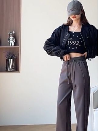 美式显瘦卫裤2025新款高腰窄版阔腿裤常规小个子直筒休闲裤8932#谁穿谁好看 #小个子穿搭 #阔腿裤 #休闲裤 #卫裤 @DOU+小助手 @DOU+上热门