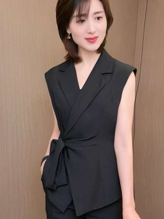#【马甲】夏季通勤袖绑带收腰西装马甲搭配高腰阔腿裤套装