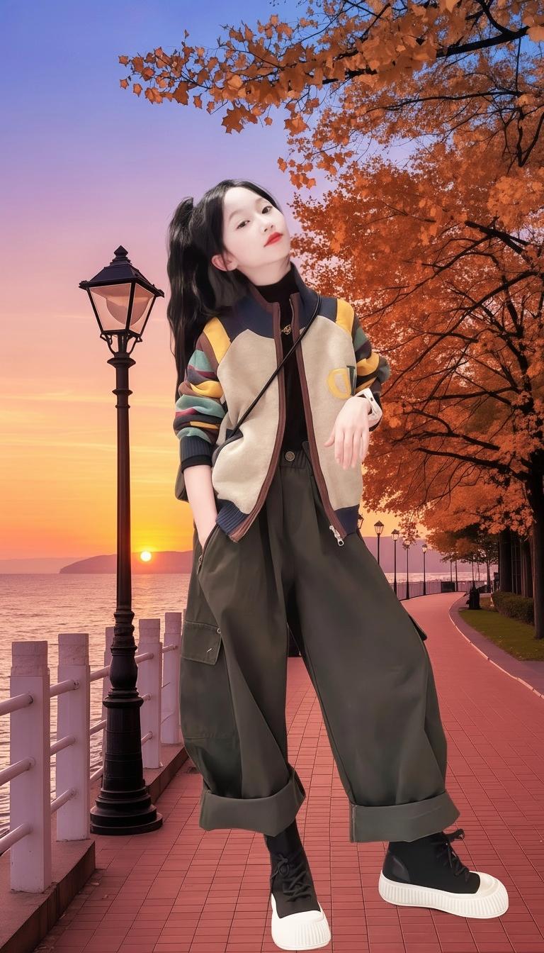 女童针织毛衣工装裤套装。#时尚穿搭 #中大女童穿搭 #高品质童装 #童装上新 #简约穿搭