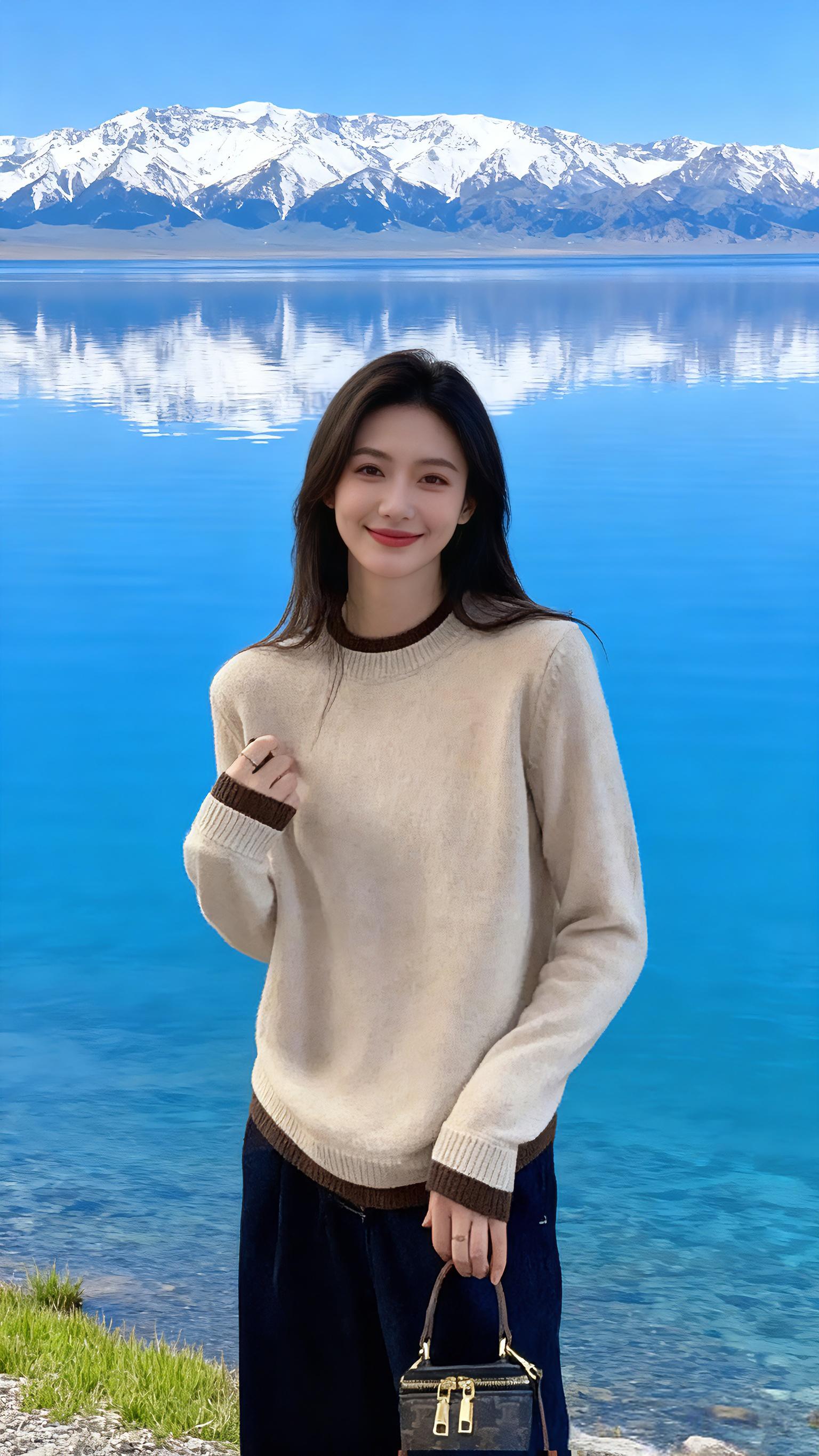 #圆领上衣 #圆领假两件 #拼色毛衣 #时尚打底衫穿搭 #休闲好看