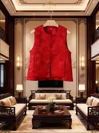 新中式提花马甲2024新年新款叠穿坎肩红色马夹国风外搭小外套#时尚穿搭 #每日分享穿搭 #穿出自己的风格 `#新中式马甲#时尚马甲