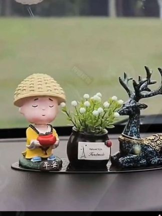 新款车内饰品摆件祥云幸运小和尚创意个性一路平安鹿汽车装饰用品#汽车