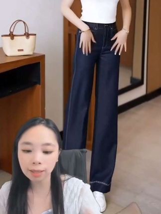 2025早秋牛仔裤夏季丹宁蓝防褪色高腰显瘦小个子窄版直筒裤子女#爆款热卖中 #显高显瘦显腿长