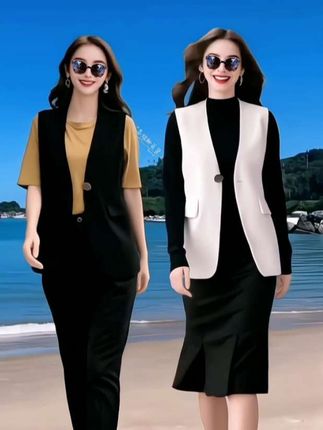 【2025新款女装春秋款显瘦马夹外套春秋大码女士坎肩显瘦西装马甲潮】#马甲外套#西装马甲#女装穿搭 #通勤搭配 #谁穿谁漂亮 #