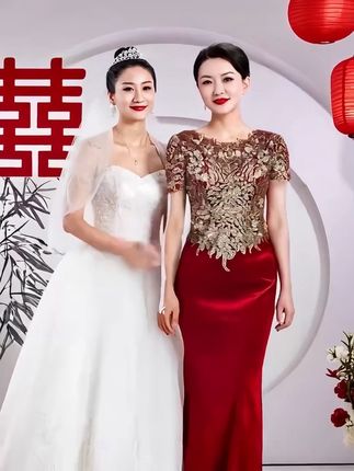 喜妈妈礼服正红色显贵气,轻奢剪裁超修身,长款设计显高又藏肉!宴会穿气场拉满,既衬肤色又显质感,喜婆/妈妈穿超得体,轻松hold住重要场合~#喜妈妈装 #喜婆礼服 #宴会礼服 #红色礼服 #妈妈婚宴装