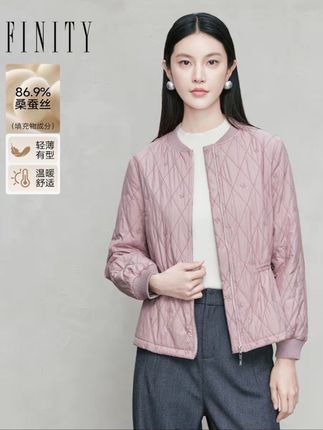 【真丝填充】FINITY新款桑蚕丝外套羊毛时尚休闲百搭收腰女显瘦修身
