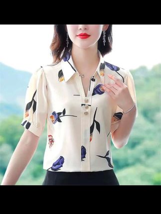 新款气质时尚显瘦百搭印花衬衫N10388#夏季穿搭 #每日分享 #百搭上衣 #九运腾飞
