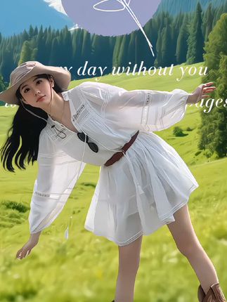 法式浪漫翩跹而至,这款白色公主裙藏着复古巧思。,重工蕾丝勾勒优雅轮廓,灵动流苏随步履轻摇,宽松长袖添几分慵懒#时尚气质穿搭