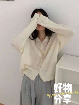 蕾丝系带领毛衣开衫外套女2025秋季新款软糯温柔气质休闲针织上衣#秋季穿搭 #显瘦穿搭 #针织衫 #毛衣 #外套