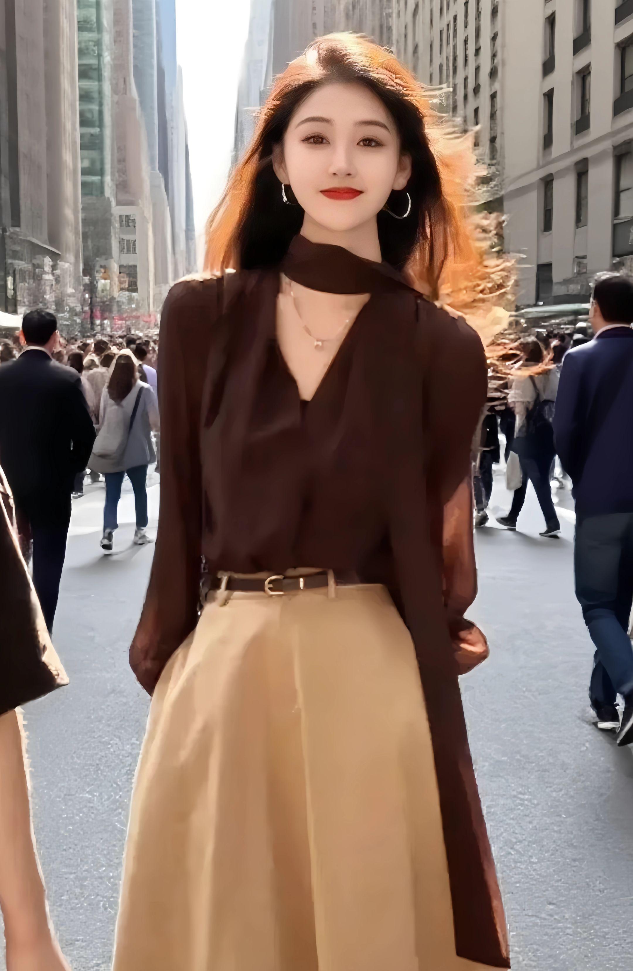 哇,这一套真的好高级,裙子是那种很有质感的半身裙,然后上衣是一个很有质感的雪纺衫。#魂牵梦萦 #穿出自己的风格