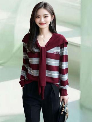 条纹针织衫#女装穿搭 #优雅气质 #女性穿搭 #减龄气质 #高级感穿搭