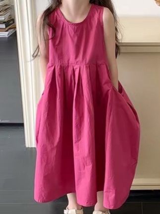 高级感纯棉女童连衣裙火龙果色夏款大口袋裙子儿童长裙公主裙大童#夏季穿搭 #甜美穿搭 #显瘦连衣裙 #夏季必备 #夏季套装