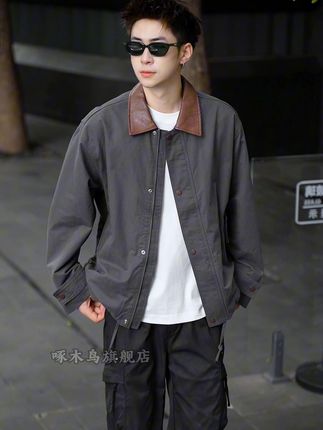 男士新款翻领美式复古夹克#夹克外套 #男装搭配 #新款上新