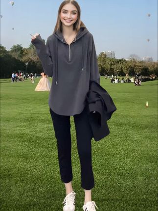 早秋穿搭长袖卫衣#中性风入秋穿搭灵感#大码休闲连帽卫衣女装#显瘦遮肚子爆款长袖内搭上衣#时尚休闲百搭#谁穿谁好看