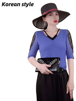 【Koreanstyle】2686夏季新款高级感精品冰丝网纱上衣 时尚显瘦小衫