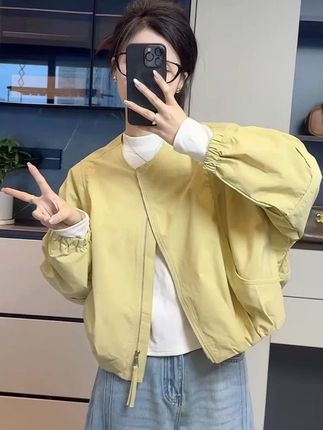 韩版简约圆领纯色短外套春季新款休闲宽松百搭小个子夹克#外套穿搭 #外套分享 #新款搭配每日更新中 #爆款热卖中 #新款时尚女装