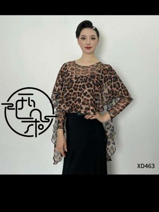 西朵舞服摩登舞豹纹网纱练功服飘领上衣练功服#时尚舞服