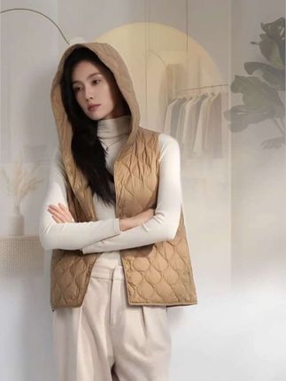 V/雅鹿连帽短款轻薄羽绒服马甲外套大衣伴侣叠穿内搭打底内胆外穿