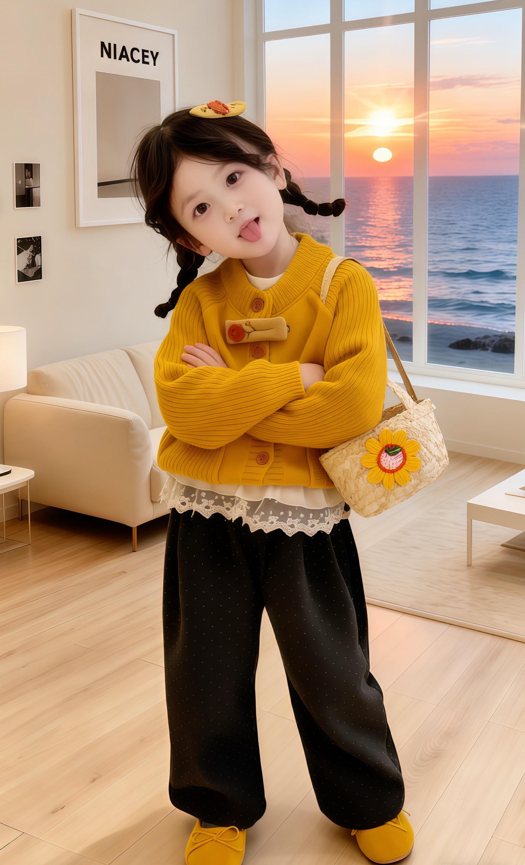 #生女儿就要这样穿 #甜美穿搭 #高品质童装 #强烈推荐 这件南瓜色的毛衣真的太适合秋冬天了,穿上它就是温暖的小太阳。它的面料是那种软糯的感觉,摸起来特别舒服,而且很亲肤,宝贝贴身穿也没问题,颜色也是超级好看,穿上显得皮肤很白,不管是单穿还是搭配外套都很好看,这么好看的毛衣,赶紧给你家宝贝安排上吧!