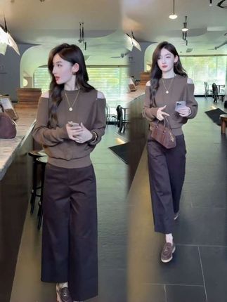 秋季新款/时髦洋气针织衫,女设计感露肩/气质毛衣,#高级感穿搭#优雅气质  #穿出女神范