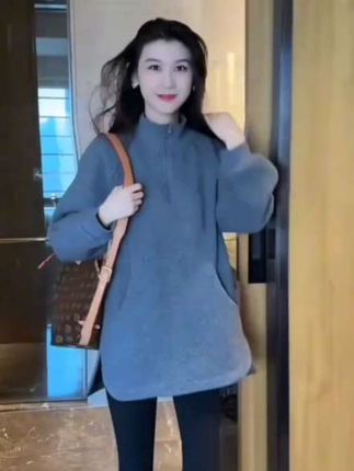 拉夏贝尔气质减龄灰色立领卫衣#上衣穿搭 #气质穿搭