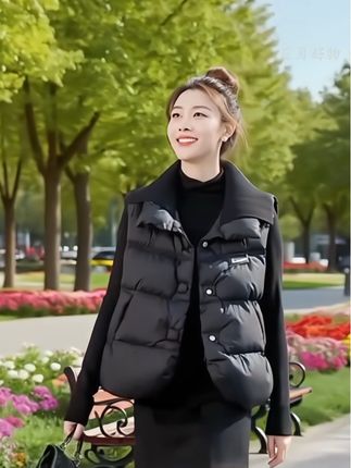 《欧洲站》假两件·精致翻领·高端百搭宽松美拉德棉马甲女外套#时尚气质穿搭 #减龄显瘦穿搭 #藏肉显瘦穿搭 #马甲#假两件马甲