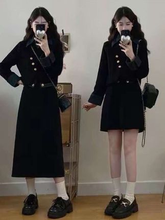2025秋新款大码女装法式假两件小香风外套高腰半身裙两件套女2010#穿搭分享 #显瘦搭配 #今日穿搭