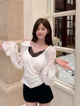 FAY【松弛香肩】法式纯欲收腰设计感气质长袖显瘦衬衫上衣雪纺衫#气质优雅 #时尚洋气 #纯欲穿搭 #衬衫穿搭 #时髦精的ootd