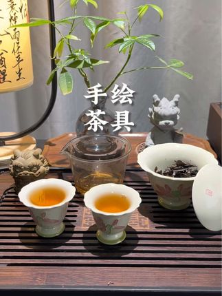 竹林雅舍烹茶处,袅袅轻烟韵自舒 #草木灰 #手绘 #茶具套装 #喝茶