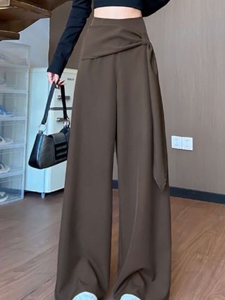 不规则假两件飘带阔腿裤女秋季设计感高腰显瘦百搭垂感直筒休闲裤#高级感穿搭 #简约大气 #穿出大长腿 #极简穿搭 #休闲裤女