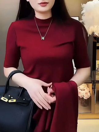 【苏蜜】2025早秋五分袖圆领弹力棉打底百搭上衣女纯色中袖显瘦T恤#百搭T恤#五分袖