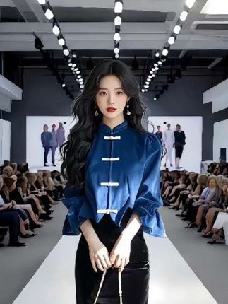 2025春秋季新款国风蓝色灯芯绒套装,优雅大方,轻松穿出高级感两件套#优雅气质 #高级感穿搭 #早秋穿搭 #国风古韵 #两件套