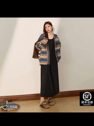 蓝语大码秋装搭配一整套慵懒风彩色宽松毛衣外套显瘦背心连衣长裙#大码女装120斤到220斤 #显瘦显高显气质 #好物推荐🔥