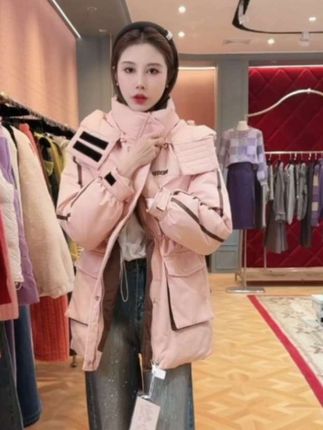 #上热门 时尚新款棉服中长款拼色工装派克服加厚收腰保暖显瘦宽松棉衣外套