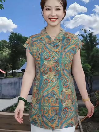 新中式小飞袖奥黛中长款上衣#夏季穿搭#新中式穿搭 #谁穿谁好看 #面料舒适透气 #遮肉显瘦遮肉减龄 @小九好物