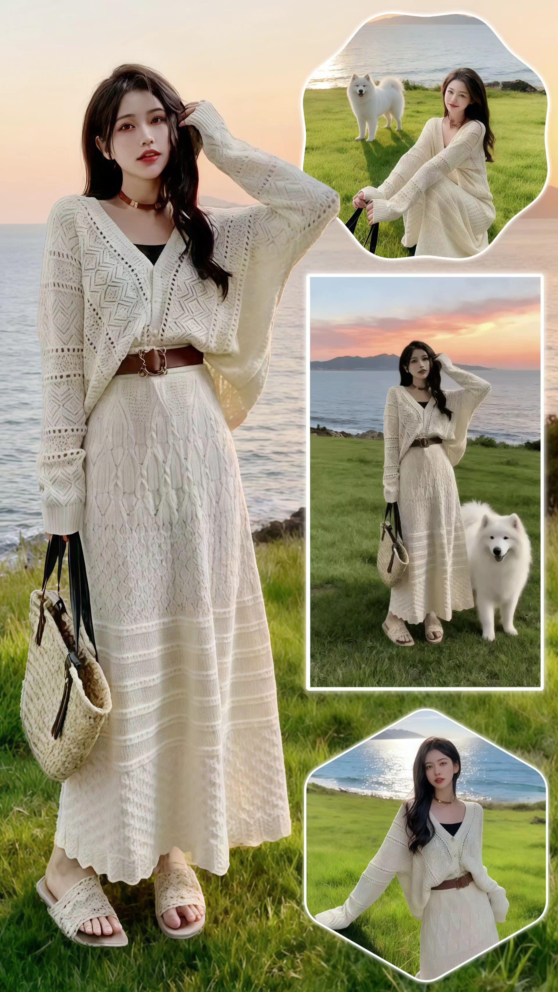 宝子们!这套针织两件套真的长在审美点上~#秋季微胖穿搭测评 镂空针织开衫,宽松版型慵懒又藏肉。搭配同系列半身裙,长度到脚踝,走动间摇曳生姿,针织纹理细腻有质感。不管是日常出街,还是和小姐妹去咖啡馆、逛市集,穿上都超有茶系氛围感,温柔又雅致,秋季穿搭选它准没错,一套get秋日时尚~@抖加🔥上热门🔥dou+🔥热点宝